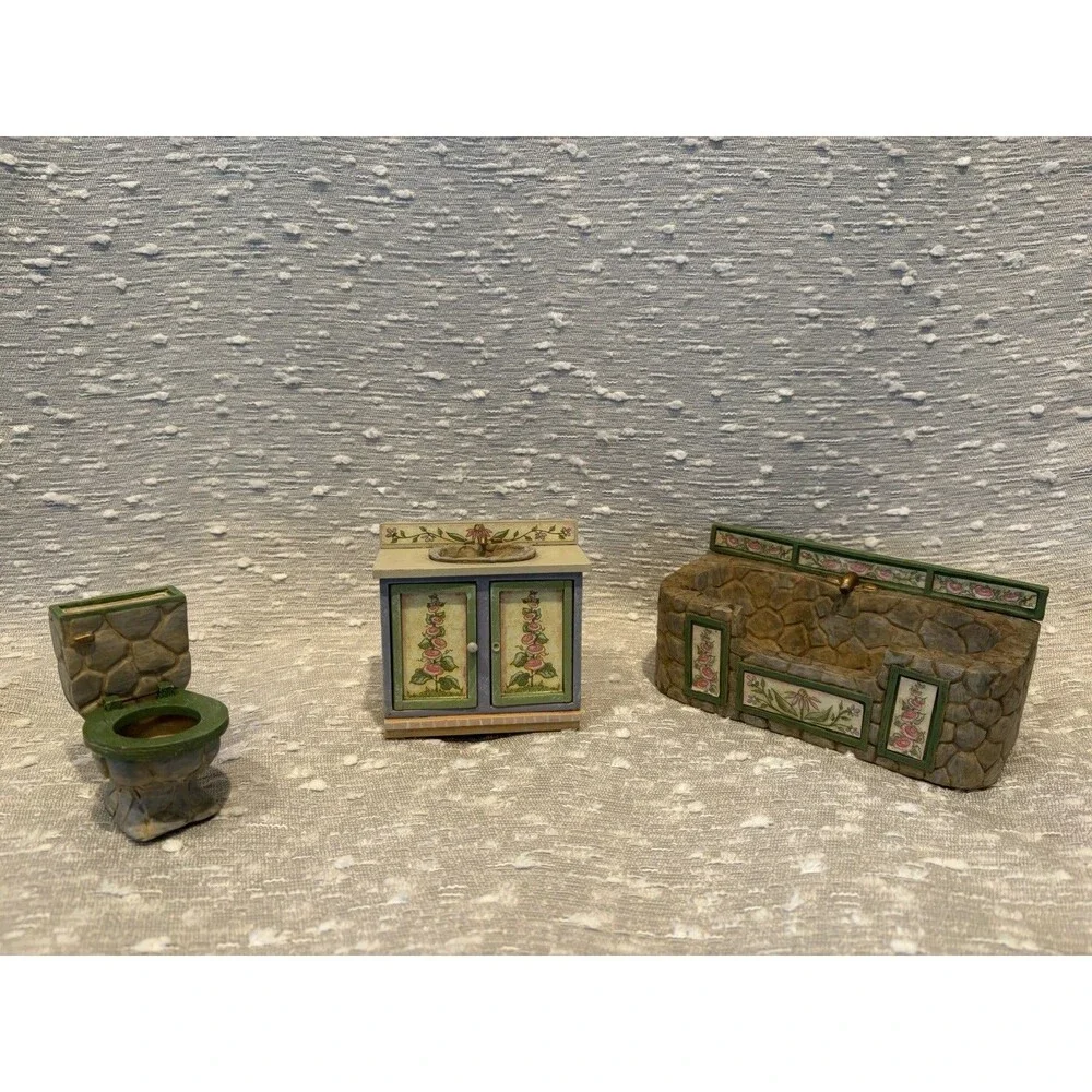 Vintage Concord Miniatures Petalstone Dollhouse Bathroom Set Robin Betterley
